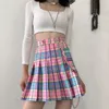 Summer Plaid Y2k Kawaii Pink Woman Mini Skirts Aesthetic A Line Pleated Harajuku Gothic Rainbow Sexy Club Women's 220221