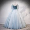 Party Dresses Romantic Blue Quinceanera Prom Dress Spaghetti Strap Sweetheart Neck Draped Masquerade Lace Up Back Bridal Gowns