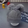 Novos 9styles Double Fur Ball Bolas Bonés Bebê Pom Pom Beanie Tampão Crianças Crianças Bebê Meninas Inverno Quente Crochet Chapéu De Malha Acessórios Caps