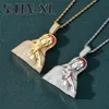 Hip Hop Iced Out Madonna Pistol Dripping Blood Solid Back Pendant Necklace Gold Silver Plated Mens Bling Jewelry