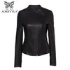 Nova Jaqueta De Couro De Moda Para As Mulheres Primavera 2020 Black Faux Jaqueta De Couro Slim Moto Moto Biker Zipper Jacket Nova Coleção LJ201021