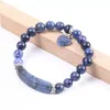 Braccialetti di sodalite in pietra naturale per donna Uomo Love Heart Blue White Dot Beads Stretch Healing Braccialetti di preghiera buddista