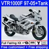 Vücut + Tank Honda SuperHawk VTR1000F 97 98 99 00 01 05 56HM.49 VTR1000 F VTR 1000 F 1000F Glass Gümüş 1997 1998 1999 2000 2001 Perşembe