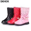 Skhek barn snöstövlar vinterstil cowhide flickor koreanska design stövlar högkvalitativa sportskor läder baby stövlar lj201202