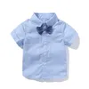 Baby Gary Roushed Shirt Set Birthday Birthday Summer Recém -nascidos Roupas de meninos Conjunto de camisa azul Topsuspender Roupfits LJ20082138119