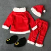 4 adet / 3-24months / Noel Noel Baba Kıyafet Yenidoğan Giyim Setleri Kış Polar Tops + Pantolon + Şapka + Çorap Bebek Erkek Giysileri BC1035 210309
