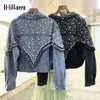 Chaquetas Mujer Sonbahar Streetwear Denim Ceket Kadınlar El Çivili İnciler Punk Püskül Veste Femme Gevşek Kısa Kot Palto 201106