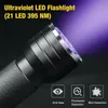 LED UV 손전등 395nm 21LEDS Ultra Violet Mini Torch Scorpion PET 소변 얼룩 검출기 사용 3AAA 배터리 감지 자외선 7493269