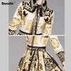 Banulin Runway Designer Women039S Maxi Dress Spring Vintage Barokke bloemenprint Puff Sleeve Sashes Pleated Shirt Jurk 2012046009717