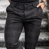 Sommar män plaid byxor casual elastiska långa byxor för manlig sportande andningsbara arbetsbyxa med plus storlek