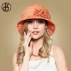 FS Flower Sun Hat for Women Summer Cotton Beach Hats Składane pomarańczowe beżowe szerokie grzbiet filtra przeciwsłonecznego Cap Y200602