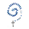 Religion 6mm glass beads Rosary Mary Jesus Cross curved needle necklace for both men and women can be as gifts and prayers