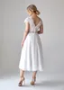 Klasyczny Krótki Linia Suknia Ślubna Koronkowa Top Illusion V-Neck Backless Proste Białe Recepcja Suknie Boho Szyfonowe Suknie Ślubne Vintage Letnie Vestidos 2022