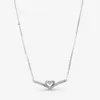 100% 925 argent sterling Sparkling Wishbone Coeur Collier Collier Mode Femmes Mariage Fiançailles Bijoux Accessoires