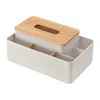 Support de boîte à mouchoirs de levage de bureau Inserts en bambou Organisateur de stockage séparé Salon Table basse Serviettes en bois Support en plastique YFAX3210