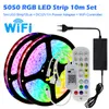 Bluetooth RGB LED Strip Light Zestaw 5m 10M 30LL/M IP65 WiFi Music Sync 5050 24 Keys Pilot Control App