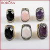 Ringos de cluster Borosa 5/6pcs oval natural de pedra facetada multi-beia para mulheres Ringue de shinestone Pavimento preto Anel de cristal druzoso jab9371