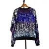 Ladies Autumn Sequin Bomber Jacket Casual Long Sleeve Front Zip Up Casual Coat with Ribbed Cuffs Party Festival Costumes 201013