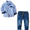 الخريف / الشتاء 2020 الأطفال البدلة الأولاد بلون طويلة الأكمام قميص جينز السراويل قطعتين مجموعة LY148