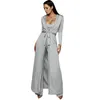 Kadın Örme 3 Parça Elbise Seti Spagetti Kayışı Kırpma Üst Yüksek Bel Pantolon Uzun Kollu Hırka Palto Kemer Sonbahar Streetwear Suits
