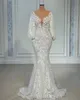 NIEUWE LEUGE MEEF MEMAID Trouwjurken Sheer Neck Vol kant Bloem kralen Afrikaanse trompet Fishtail Beach Aso Ebi Bridal Jurys