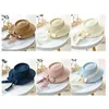 New Summer Sun Hats For Women Fashion Girl Straw Hat Ribbon Bow Beach Hat Casual Straw Flat Top Panama Hat Bone Feminino G220301