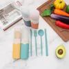 Wheat Straw Portable Tableware Dinnerware Sets Knife Fork Spoon Chopsticks Set Storage Box Four-Piece Student Gift RRA12158