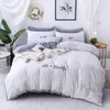 Ricamo 3/4 pezzi Set biancheria da letto Hello Beautiful Copripiumino Federa Lenzuolo Twin Full Queen Size Biancheria da letto in cotone lavato T200706