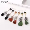 Dangle & Chandelier Trendy Women Long Drop Earrings Polka Dot Feather Pendants Vintage Tribal Folk Crafts Assorted Personality Ear Jewelry K