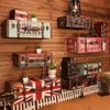 創造的なアンティークの木製スーツケース偽の箱のモデルの壁の装飾装飾品家の装飾レトロな置物雑貨棚デコーズT200709