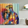 King African American Lovers Couple Shower Curtains Painting Art Bath Curtain Liner Waterproof Polyester Bathroom With Hooks T200711