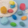 OOTDTY 16 Pcs Children Wooden Colored Stone Stacking Game Building Block Kids Creative Educational Toys LJ201124