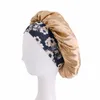 Satin large côté imprimé bande élastique bonnet de nuit femmes soins des cheveux doux nuit sommeil chapeaux femme africaine grande taille couvre-chef Bonnet