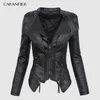 Caranfier Autumn Women Pu Leather Jacket Faux Soft Leather Coat Short Design Zipper Slim Black Motorcykeljacka 201214