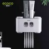 ECOCO Wall Mount Automatic Toothpaste Squeezer Dispenser Toothbrush Holder Bathroom Accessories Storage Rack with 4 Cups 211222