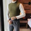 Men's Vests Vintage England Mens Knitted Vest Autumn Winter Tops Elegant Sleeveless Sweaters Jumper Pullover Black Green Grey Guin22