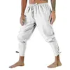 Mannen Retro Middeleeuwse Kostuum Lace-Up Bandage Broek LARP Capris Broek Vintage Katoenen Joggers Voor Mannen Sneldrogende Casual 3XL