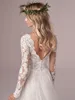 Свадебные платья с длинными рукавами богемы v Neck Tulle Lace Boho Bridal Dress Пляж Лето плюс свадебные платья с низкой спиной vestido de206ff