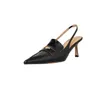 Fashion-Beige Black Slindbacks Женские сандалии Sexy Ostred Toe Cowskin Lady Dress Shoes Woman Party Party