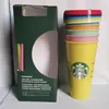24oz Sublimation Muggar Starbucks Tumblers Kaffekoppar Återanvändbar Plast Straw Kaffekopp Klar Drickande Platt