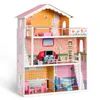 Amerikaanse voorraad houten poppenhuis blokken met 2 trappen, balkon en 15 accessoires, cadeau voor leeftijden 3+ A02228M