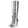 2022 autumn winter womens short boots europe and the united states fashion pointed toe stiletto highheeled silver long zipper boots