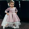 Princess Flower Girl Dresses 2021 New Applique Bow Ball Gown Lace Tulle Child First Communion Dress Ruched Satin Girls Pageant Gown V87