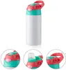 5 tazze di sublimazione di colore Blanks Bicchiere per bambini Biberon Sippy Cups 12OZ Bottiglia d'acqua bianca con cannuccia e coperchio portatile SEAWAY RRF13584