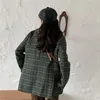 한국 스타일의 빈티지 모직 격자 무늬 코트 블레이저 여성 재킷 암컷 복고풍 정장 코트 스프링 가을 겉옷 LJ201106
