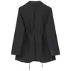 EAM femmes noir pansement fendu grande taille Blazer nouveau revers à manches longues coupe ample veste mode printemps automne 2020 LJ201021
