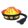 Wide Brim Hattar Chinaman Hat Dragons Qing Dynasty Emperor Tang Kostym Cap Landlord Kinesisk Traditionell Kina Vintage Fancy Dress 904-093