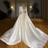 Grandi perle Liste Overskirts Abiti da sposa a sirena con strascico staccabile Abito da sposa lungo in raso Abiti musulmani abiti da sposa