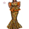 Bintarealwax Africa Style Two Piece Dress Skirt Set Dashiki Elegant Clothing Ruffles Crop Top and Skirt Women Sets for Wedding WY9085