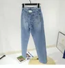 Taille haute bleu femmes jeans mode sauvage fendu droite dame denim pantalon LJ201029
